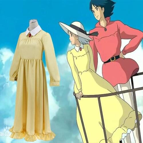Women Girls Howls Moving Castle Sophie Hatter Stand-Collar Dress Cosplay Costume With Lace Collar New Year Gifts For Ladies