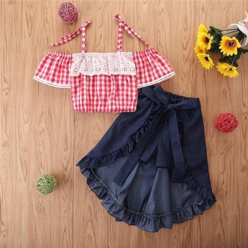 Girls Summer 2021 New Suspender Plaid +And Lrregular Skirt Two Suit Children Clothes Baby Girl Set Sweet Kid