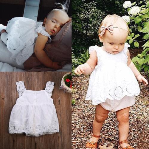 Cute Newborn Baby Romper Girls Infant Lace Romper Dress Toddler Kids Jumpsuit Outfits Casual Sleeveless White Summer Baby Dress