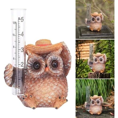 Cute Owl Rain Gauge Waterproof Durable Resin Animals Statue for Garden Courtyard Outdoor Decoration Hot Figurines Miniatures