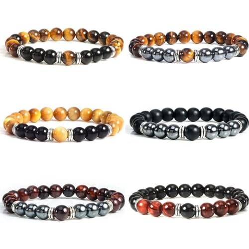 Fashion Red Tiger Eye Men Bracelet Beaded Natural Stone Classic Elastic Hematite Buddha Charm Bracelets for Women Bangle Jewelry