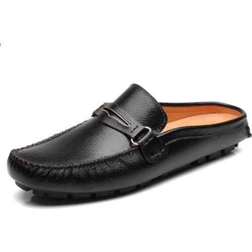 Designer Slipon Men Casual Shoes Luxury Brand High Quality 2021 Genuine Leather Slipper Loafers Summer Half Shoes For Men