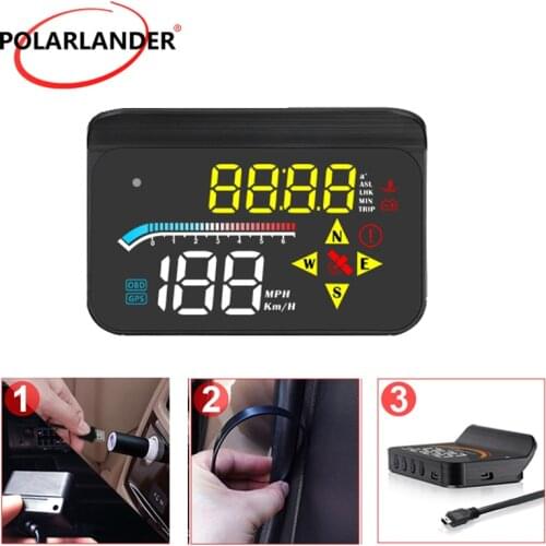 Car Head-up Display (Need To Film) Hot Selling Multi-function Yellow And White M17 HUD OBD+GPS Dual System 3.5-Inch