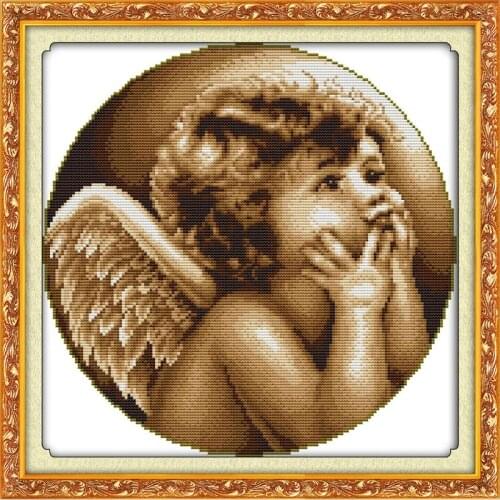 Lovely Angel Painting Counted Printed Canvas Cross Stitch Kits DMC 14CT Character Pattern Embroidery Needlework Set Home Decor