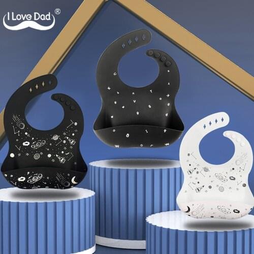 Printed Baby Bibs Waterproof Soft Silicone Kids Girl Boy Adjustable Children Bib Solid Color Baby Feeding Stuff
