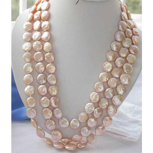 Free shipping >>>>>z3402 REAL 65" 14mm pink coin freshwater pearl necklace