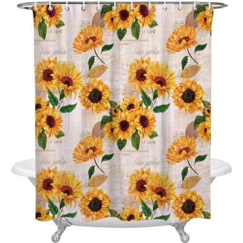 Sunflower Old Newspaper Background Shower Curtains Bathroom Curtain Waterproof Polyester Frabic Bathroom Curtain with Hooks