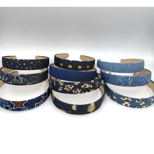 Free shipping women Vintage denim headbands ladys wide headwear hair accessories