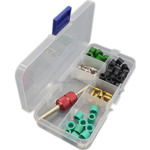 Automotive Air Conditioning Liquid Feeding Tube Grommet Valve Core Key Remover Tool A/C Hose Adapter Rubber Gasket Assortment