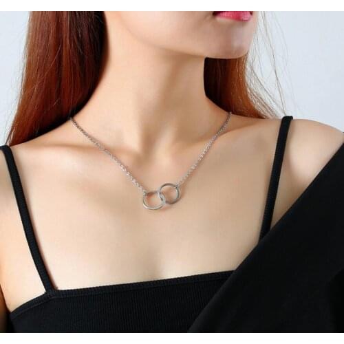 Silver Stainless Steel Double layering Necklace For Women Girls Female Pendant Necklace 22.8 inch suitable for wedding anniversa