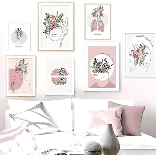 Nordic Poster And Prints Wall Art Canvas Painting Wall Pictures For Home Decor Abstract Girl Line Flowers Organ Brain Hand Decor