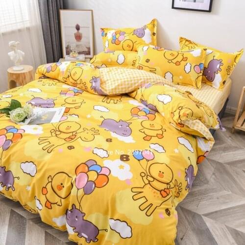 Modern Cartoon Bedding 4 Piece Set Lovely Little Fresh Down Duvet Covered Pillow Cover Bedsheet Home Gift Decorative Home Spin