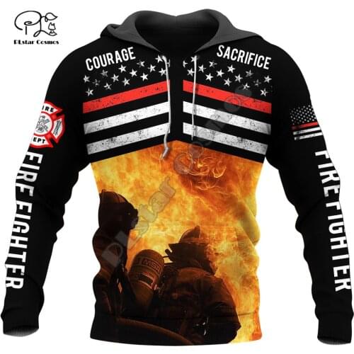 PLstar Cosmos Cool Red Line Firefighter Fireman 3D Print Hoodies Sweatshirts Zip Hooded For Men And Women Casual Streetwear Q38