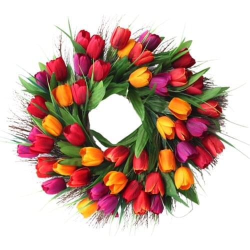 45cm Handmade Tulip Wreath Wall Hanging Wreath Artificial Flowers Wreath Spring Decoration For Front Door Garden Wedding