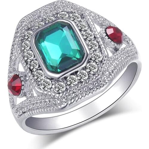 Wbmqda Luxury Bride Wedding Ring Fashion Female Gift Green Crystal Big Finger Rings New Vintage Jewelry Drop Shipping