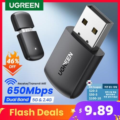 UGREEN Wifi Adapter Wireless Adapter 650Mbps USB WiFi 2.4G & 5G Network Card for PC Computer USB WiFi Adapter USB Ethernet WiFi