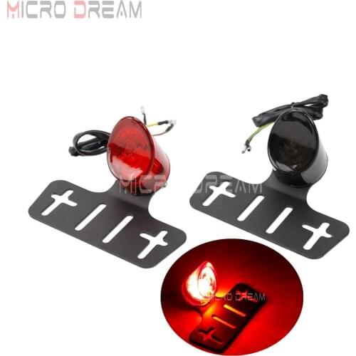 12V Smoke Taillight Street Bike Motorcycle E-Mark Brake Stop Tail Light w/ 6061 License Plate Bracket Lamp Universal Lights