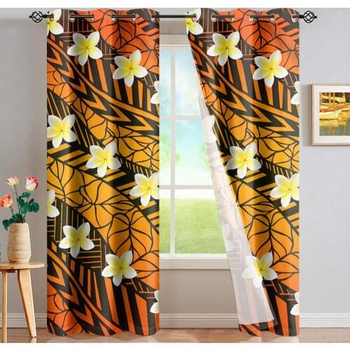 DARMIAN Orange Tribe Fabric with Plumeria Print Home Window Curtain Modern Decor Living Room Blackout Heat Insulated Curatins