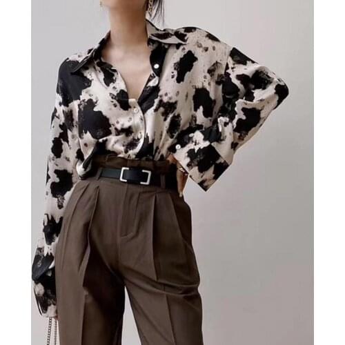 80%HOTBlouse Long Sleeve Skin-friendly Leopard Print All-match Chiffon Shirt for Women
