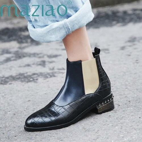 Womens Ankle Boots Black Medium Heel Bottes Sexy Chunky Motorcycle Boots For Women Autumn Combat Boots Ladies Shoes MAZIAO