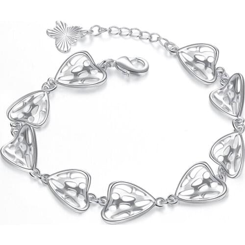 Trendy Cutout Heart Link Bracelets Fine 925 Sterling Silver Woman Bangles High Quality Wedding Engagement Jewelry