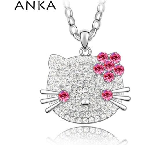 ANKA Top Fashion Rhodium Plated cat Crystal Necklace Real Trendy Women Jewelry Valentines Day Gift #85092