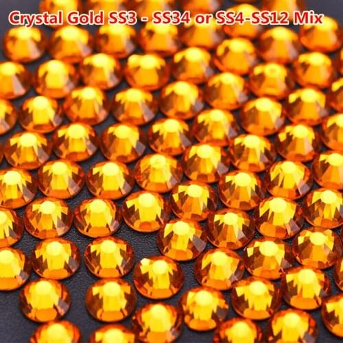 Ss3-ss34 Crystal Gold Flatback Rhinestone Non Hotfix Flat Backs Strass Cristal Nail Art SS20 4.6-4.8mm Gold Stones Beads