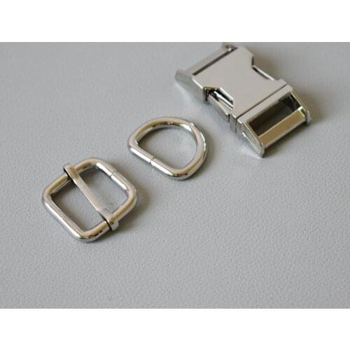 10 sets 20mm（metal buckle+adjust buckle+D ring set) retailing plated metal diy pet collar leash set parts accessories-slive