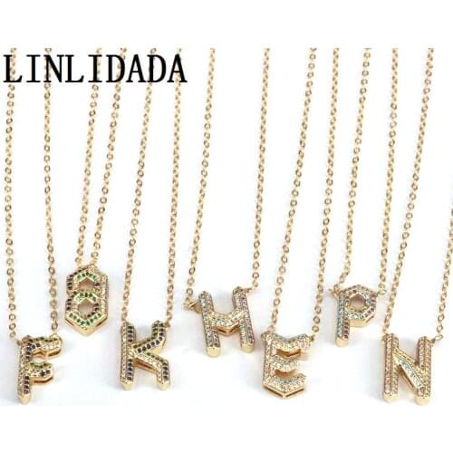 10Pcs, Gold Color Initial Letter Pendant Necklace For Women Men Chain CZ 26 Letters Jewelry