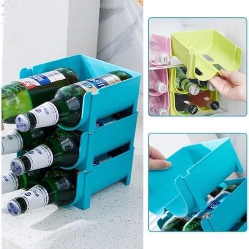 3 Pcs Refrigerator Storage Box Plastic Drawer Beverage Anti-fall Glass Beer Bottle Rack Drink Can Holders Organizer