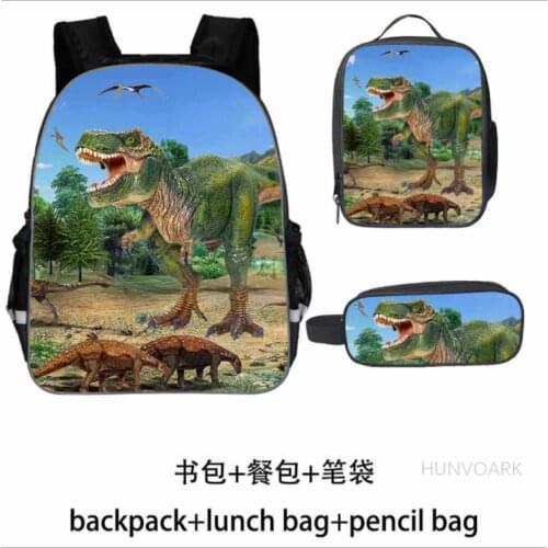3PCS School Backpacks Animal Dinosaur Printed Bookbags Cool Jurassic Park Boys Backpack Teenager Children Student Schoolbags