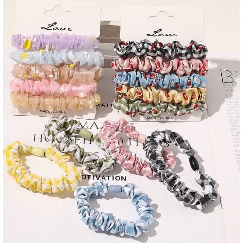 5Pcs/set Women Vintage Hair Scrunchies Small Scrunchie Set Elastic Hair Bands Girls Hair Ties Ponytail Hair Rope Hair Accessorie