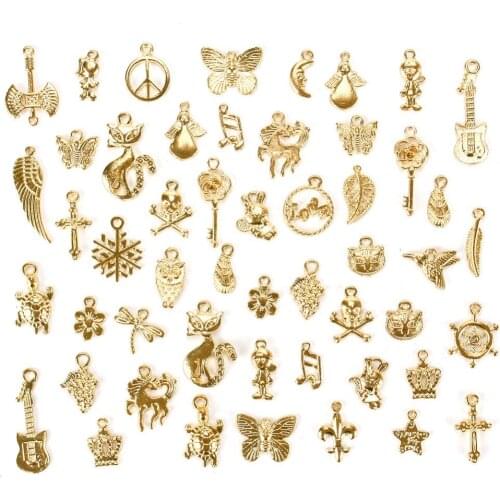 50 Pcs/Set New Style Antique Gold/Sliver/Bronze Mixed Charm Pendants DIY Jewelry for Necklace Bracelet Craft Hanging Decoration