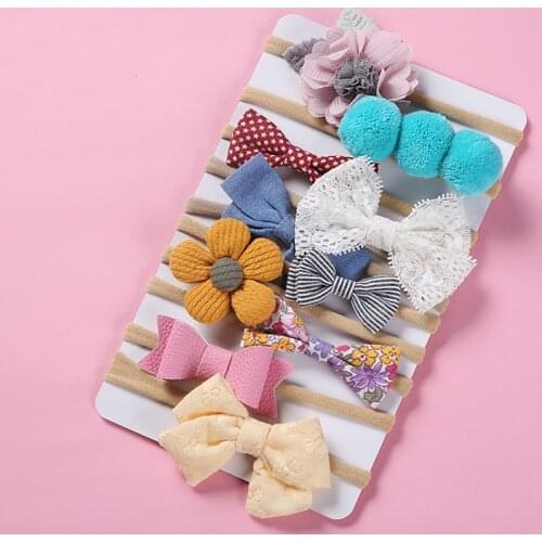 60pc/lot 2021 New Flower Nylon Headbands Girls Lace Hair Bow with Nylon Headband,Kids Floral Prints Bow Baby Headbands Headwear