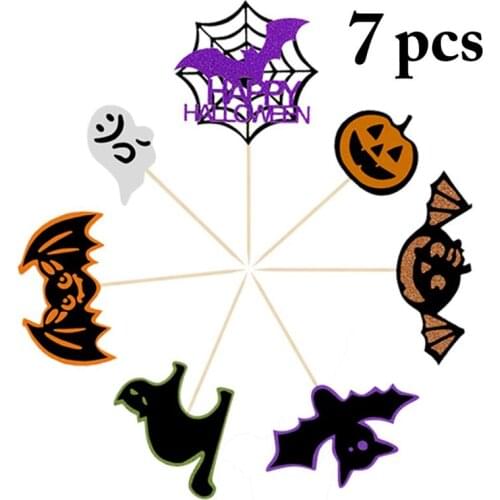 7Pcs/Set Cake Toppers Non-Woven Cupcake Toppers Cake Decorations For Halloween Party Supplies DIY Cake Accessories