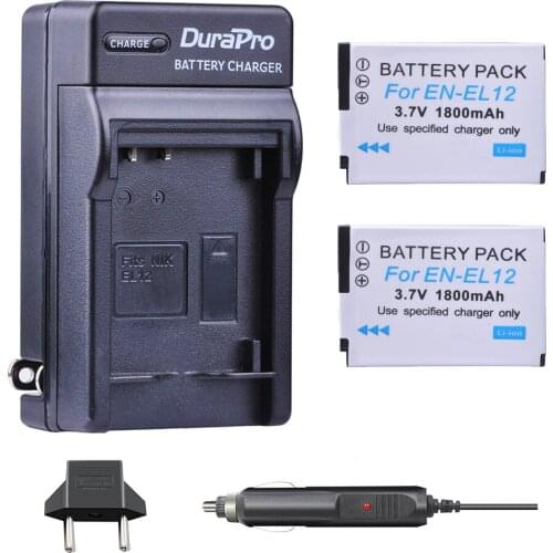2pc 1800mAH EN-EL12 ENEL12 EN EL12 Li-ion Batteria + Car Charger + EU Plug for Nikon S8200 S9100 S9200 S9300 P300 P310 Battery