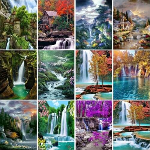 DIY 5D Diamond Painting Full Round & Square Resin Mosaic Diamond Embroidery Cross Stitch Kits Wall Art Decor Forest Water Fall