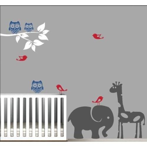 DIY Baby Room Decor Animal Art Decals with Tree Branch Animals Birds Owls Nontoxic Material Vinyl Wall Stickers Bedroom ZA825