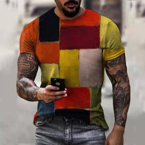 T Shirt For Mens Casual Round Neck Short-sleeved Fashion Geometric Pattern Printing Summer Clothing Pullover Mens T-shirt Top