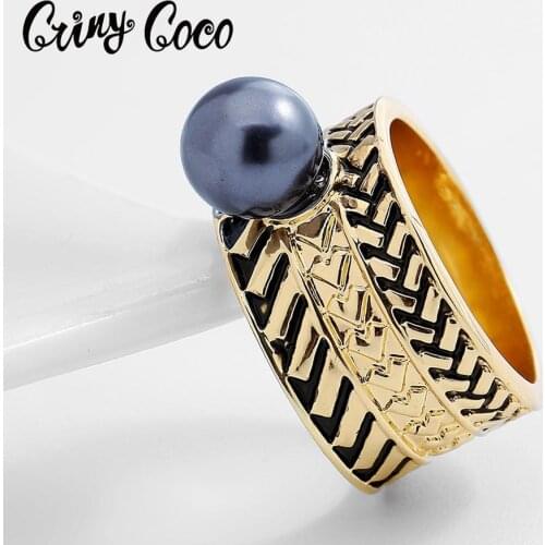 Cring Coco Hawaiian Ring Pearl Jewelry Trendy Rings Valentines Day Gift for Women Top Quality Origianl Design Vintage Black