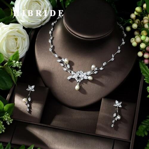 HIBRIDE Charm AAA Cubic Zirconia Jewelry Sets for Women Bridal Wedding Sets 2 Pcs Earring Necklace Set Women Gift N-990
