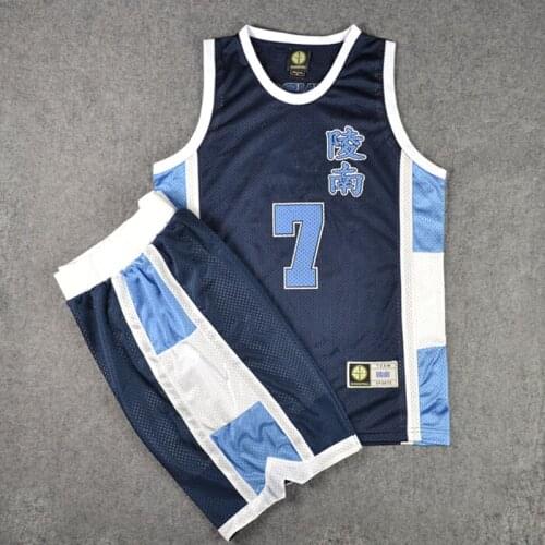 Anime Cosplay Costume Ryonan School No. 7 Sendoh Basketball Jersey Tops + Shorts Full Set Suits Team Uniform Navy Blue