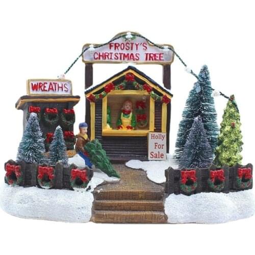 Creative LED Light Christmas Snow House Luminous Village Figurine Resin Ornament Decoration Holiday Xmas Gifts