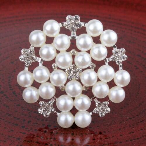 5PCS 33mm Newborn Round Flatback Metal Rhinestone Craft Supplies Buttons Shiny Pearl Beads Decorative Buttons for Flower Center