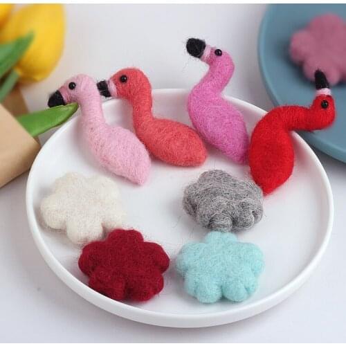 Summer style 10pcs/lot color animals cartoon flamingo/flower shape handmade fashion wool felt diy jewelry garment/hair accessory
