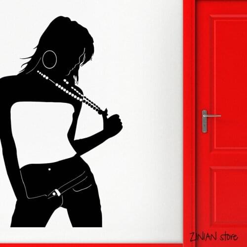Hot Sexy Girl Wall Decals Necklace Silhouette Wall Sticker For Teen Bedroom Vinyl Home Decoration Wall Art Mural Wallpaper H011