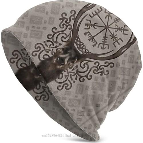 Vikings Skullies Beanies Caps Deer And Vegvisir Navigation Compass Knit Hat Winter Warm Bonnet Hats Men Womens Street Ski Cap