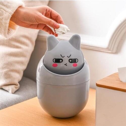 Mini Cartoon Waste Bin Desktop Plastic Garbage Basket Cleaning Barrel Creative for Home Office Table Trash Can Small Waste Bin