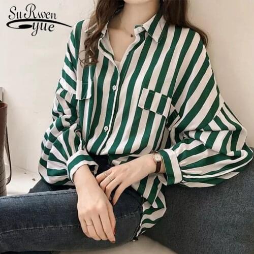 Fashion Womens Tops And Blouses 2021 Elegant Blouse Women Striped Blouse Shirt Long Sleeve Women Shirts Plus Size Tops 1728 50