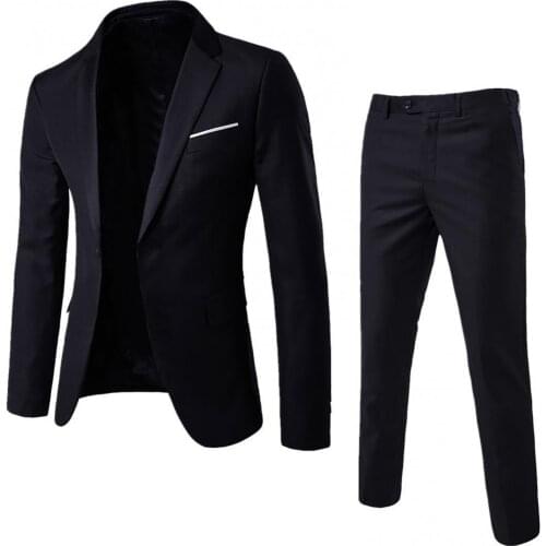 2Pcs/Set Mens Fashion Slim Suits Business Casual Clothing Plus Size Men Solid Color Long Sleeve Lapel Slim Button Jacket Pants